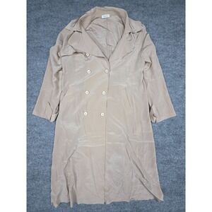 LilySilk Trench Coat Jacket Women's Medium 8-10 Beige 100% Mulberry Button Coat
